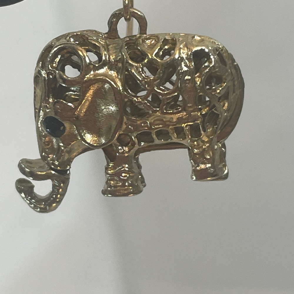 Gold Tone Filigree Elephant Dangle Earrings - Picture 4 of 8